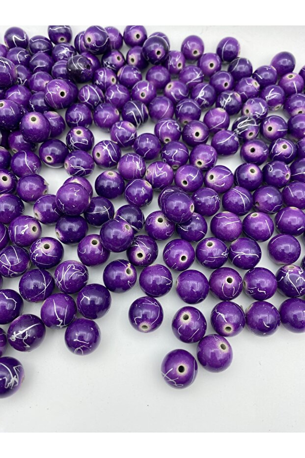 14mm Silver Gilded Veined Purple Beads Jewelry and Bag Making Beads (100gr,~56 Pieces)
