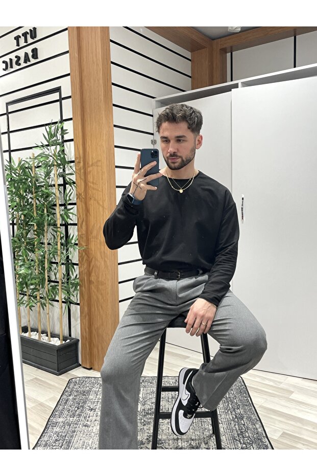 Siyah Oversize Bisiklet Yaka Badi - 6