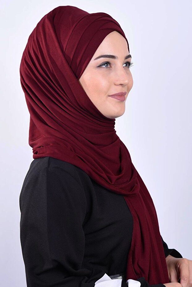 Hijab Women's Combed Cotton 3-Stripes Laced Shawl Claret Red