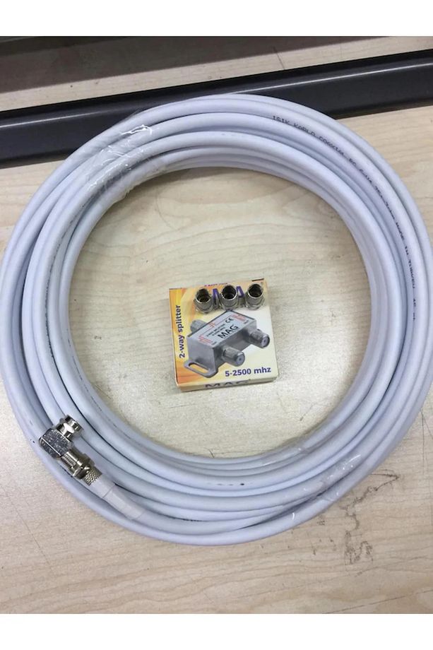 5 Metre Gold Uçlu Anten Kablosu + 2'li Tv Splitter (Çoklayıcı) ve 1 L Fiş (HAZIR-TAK-KULLAN), - 1