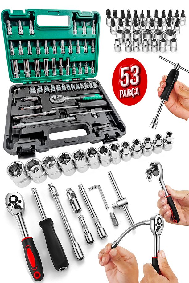 Germany Cr-v Max 1/4 Cırcırlı 53 Parça Lokma Anahtar Takımı Bits Uç Combo Tam Set Usta Set - 1