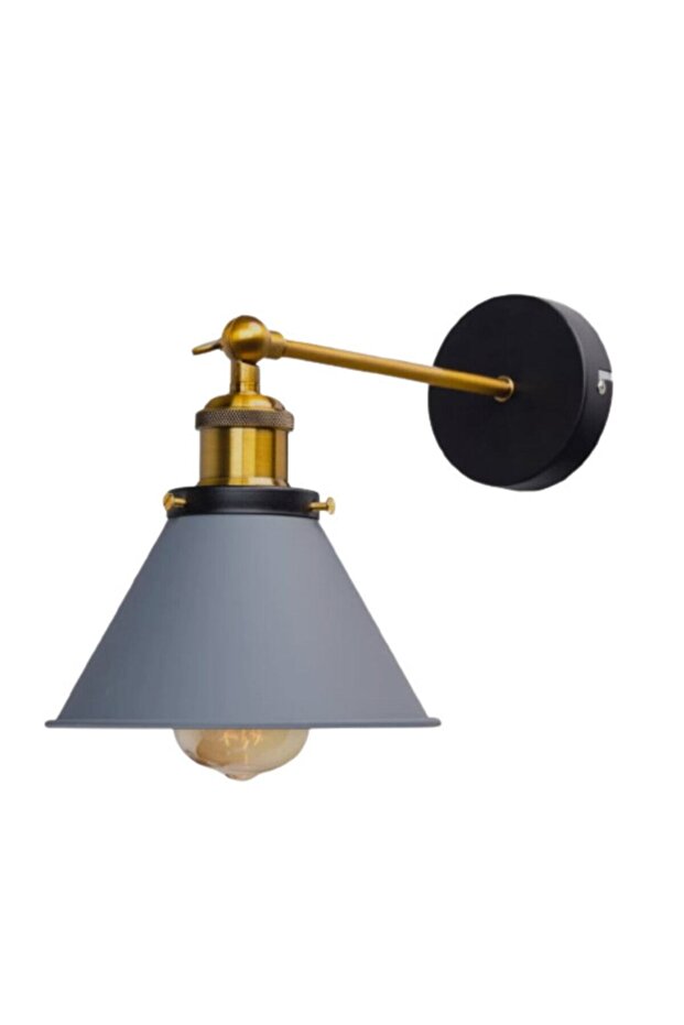 S Retro Rustik Gri Başlıklı Mafsalı Aplik Hareketli Konik Aplik 18cm En - 1