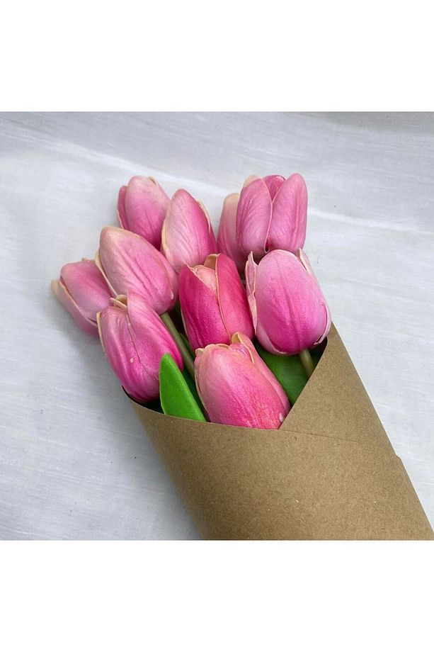 10 Adet Pembe Yapay Islak Lale Gerçeksi Doku - 2