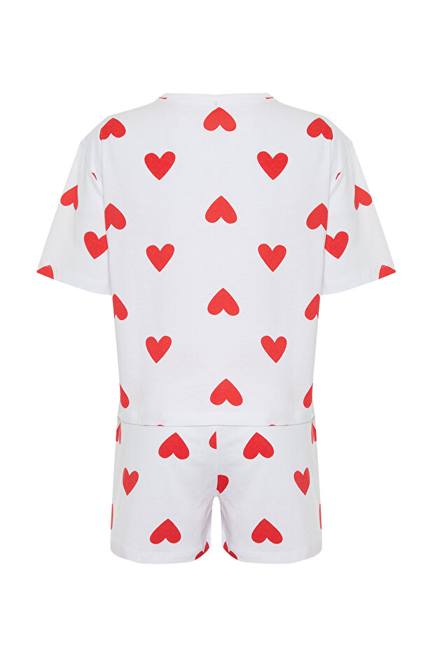 Beyaz %100 Pamuklu Kalpli Şortlu Örme Pijama Takımı THMSS24PT00029 - 9
