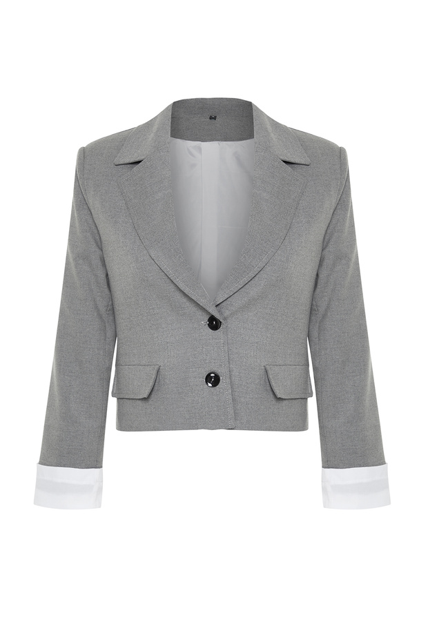 Antrasit Kolu Manşet Detaylı Dokuma Blazer Ceket TWOSS24BC00015 - 8