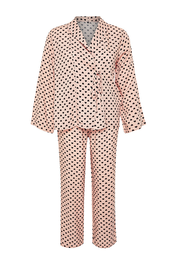 More Sustainable Pudra Puantiye Desenli Kruvaze Yaka Dokuma Pijama Takımı TBBAW24AI00027 - 7