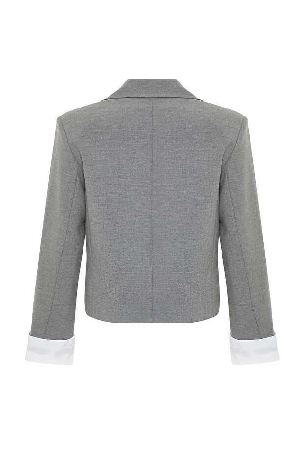 Antrasit Kolu Manşet Detaylı Dokuma Blazer Ceket TWOSS24BC00015 - 9