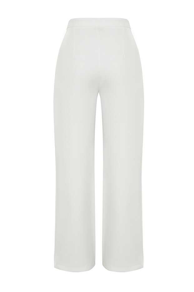 Ekru Wide Leg/Geniş Paça Yüksek Bel Dokuma Kumaş Pantolon TWOAW22PL0066 - 8