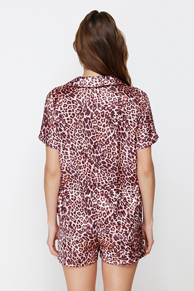 Leopard Print Satin Pajamas Set with Shorts - Thmss20Pt0158 - 6