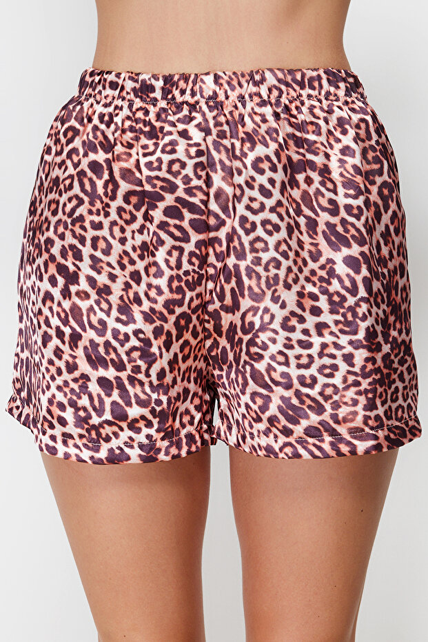 Leopard Print Satin Pajamas Set with Shorts - Thmss20Pt0158 - 5