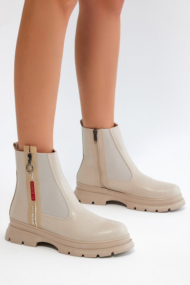 Women's Skin tone Tonny Black Zipper Detailed Women's Boots