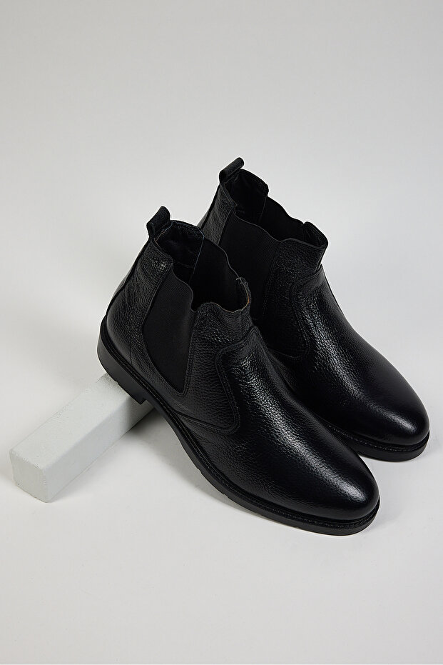 Férfi fekete Tonny fekete kényelmes szabású valódi bőr férfi csizma - 1