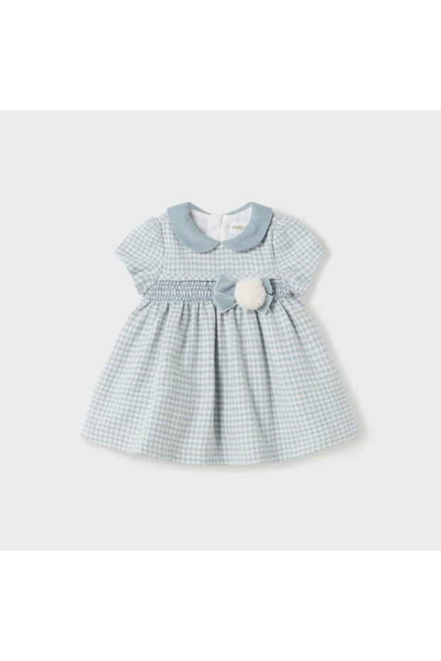 Baby Girl Mini Plaid Houndstooth Baby Collar Dress Mint L24K2864