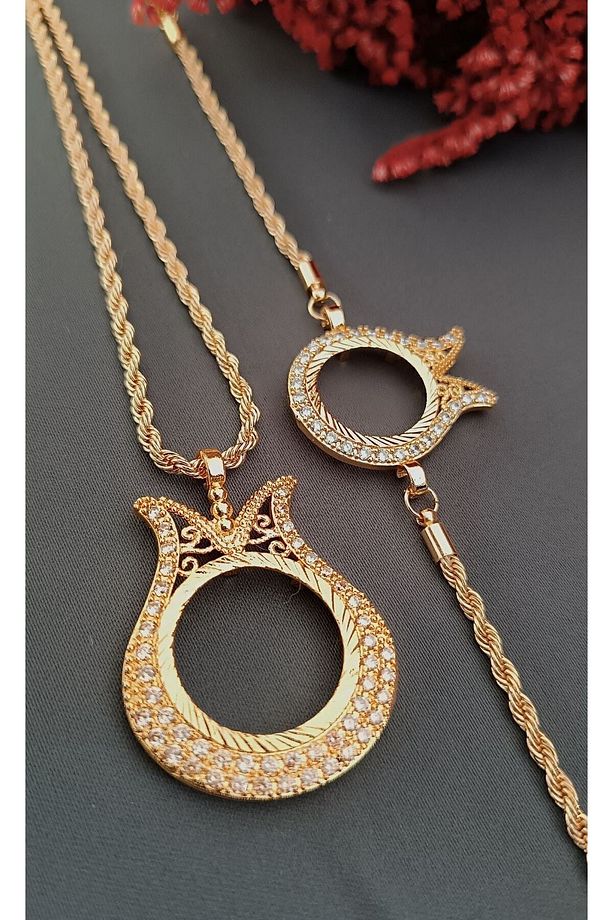 Çeyrekli Bileklik Ve Yarım Altın Kolye Seti - 1