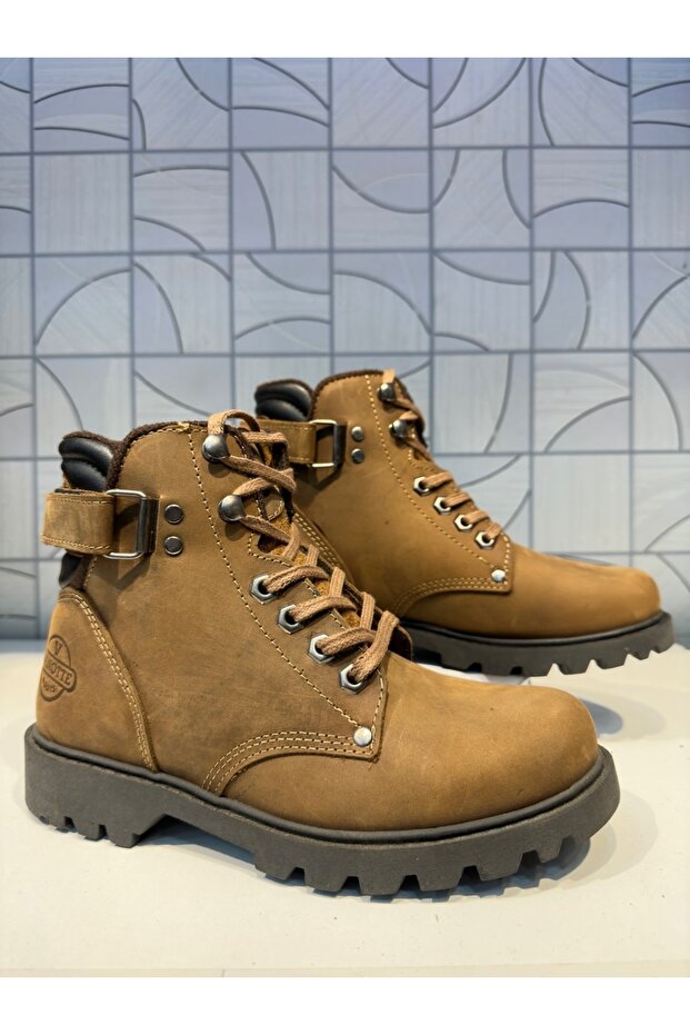 Riccardo Colli 802 Unisex Sand Color Genuine Leather Waterproof Warm Lining Boots