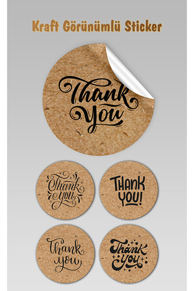Thank You Label Sticker (70 Pieces) Kraft Look Theme