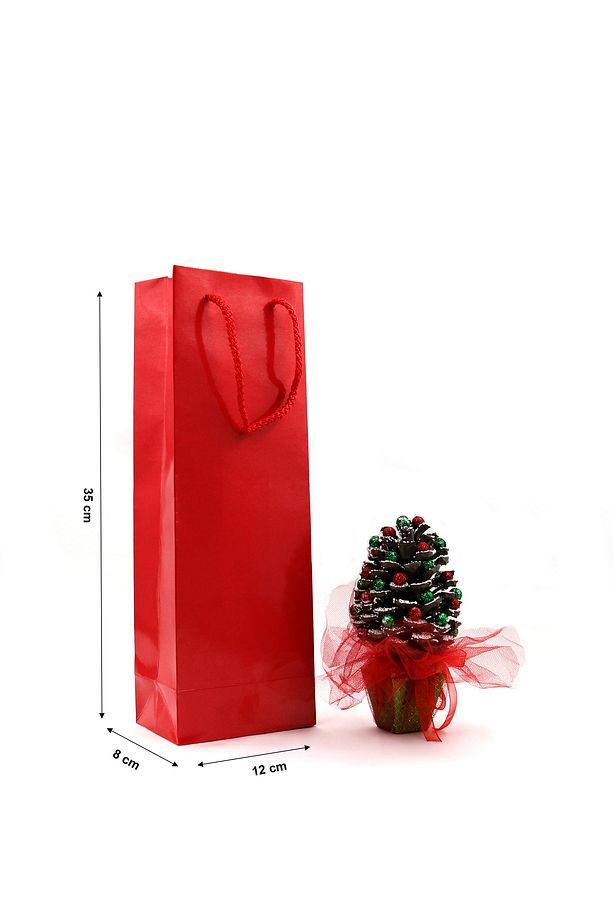 Şişe Boy Premium Kırmızı Karton Çanta 12 X 35 X 8 Cm Karton Poşet 3 Adet - 3