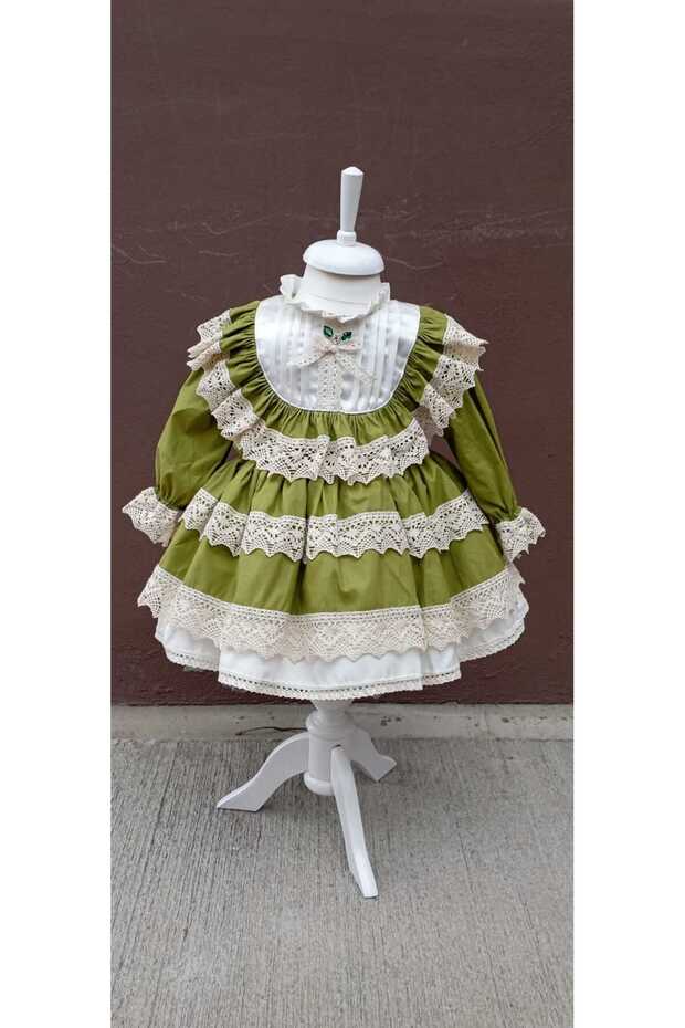 Special Design Green Cotton Fabric Antiallergic Baby Girl Lace Evening Dress