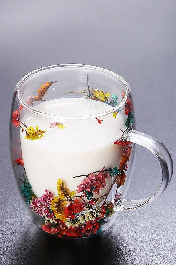 Çift Cidarlı Bardak Isıya Dayanıklı Borosilikat Flower Cup Çiçekli Bardak Kahve Bardağı - 7