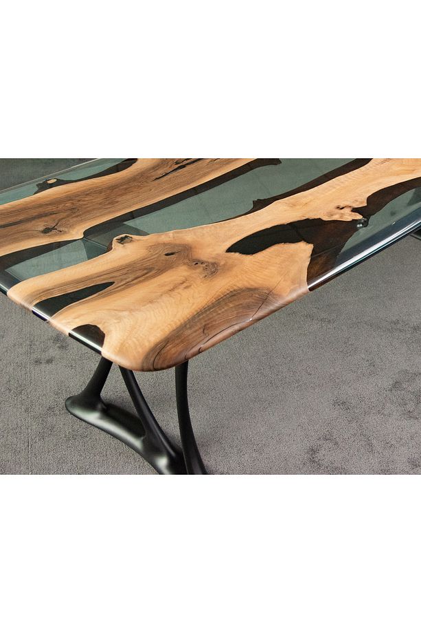110x250cm Epoxy Resin Walnut Dining Table With Black Legs - 4
