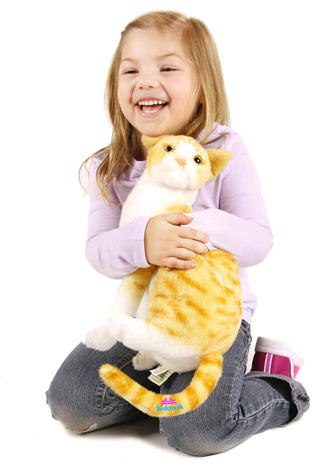 Real Looking Standing Plush Cat Yellow Tabby 55 cm