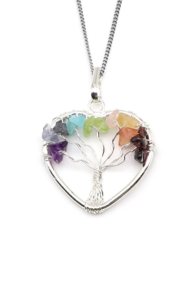 Wire Wrapped Chakra Natural Stone Tree of Life Heart Model Necklace