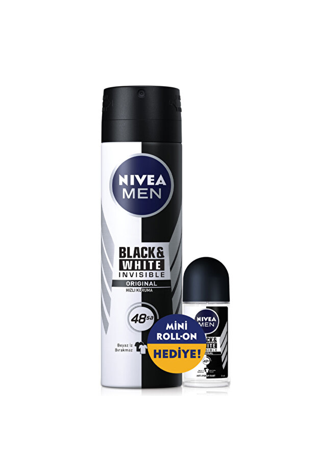 Men Black & White Invisible Erkek Deodorant Sprey 150 ml + Roll-on 25 ml - 1