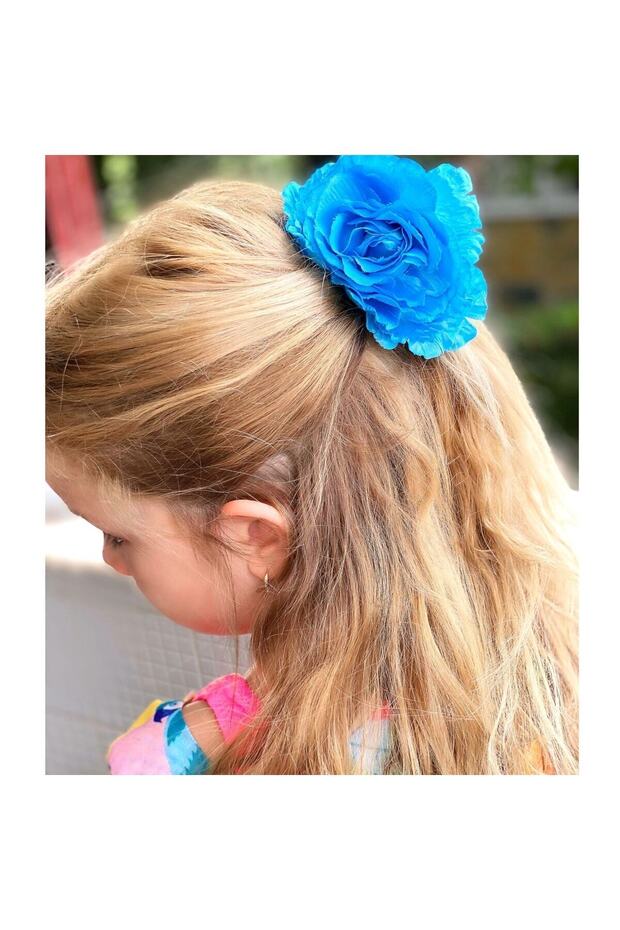 Large Satin Large Artificial Rose Flowering Peg Clip Buckle Turquoise Blue