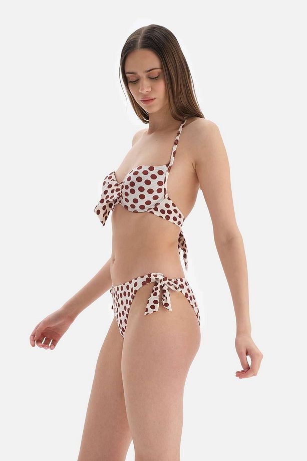 Kahve - Ekru Kalın Bağcıklı Bikini Altı - 3