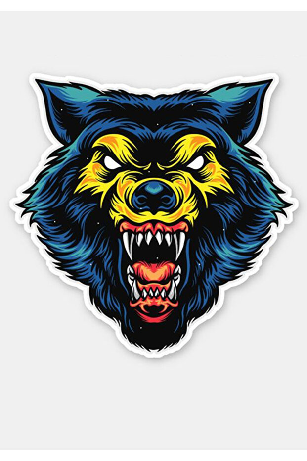 Aggressive Angry Wolf Car, Motorcycle, Helmet, Laptop, Glass Sticker 13X9 cm
