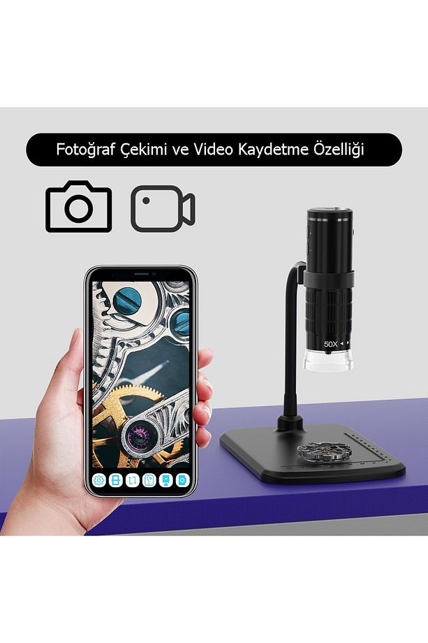 Kablosuz 1000x Wifi Bağlantılı Dijital Mikroskop 1080p Saç Cilt Tesktil Makine Devre Analizi - 2
