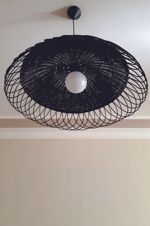 Rattan, Bambu, Hasır Sarkıt Avize Siyah Çap: 50 Cm - 4
