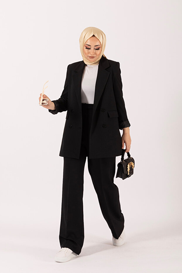 بدلة سترة سوداء بزر واحد - 4