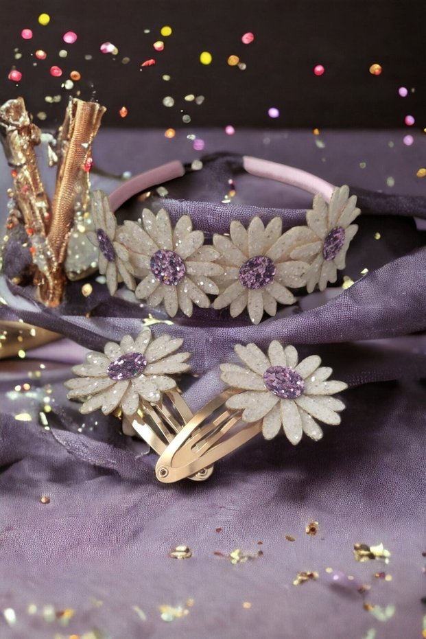 Girl child baby adult daisy crown snap buckle set
