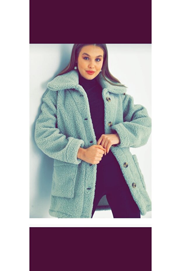 Oversize Collared Buttoned Plush Jacket - 7