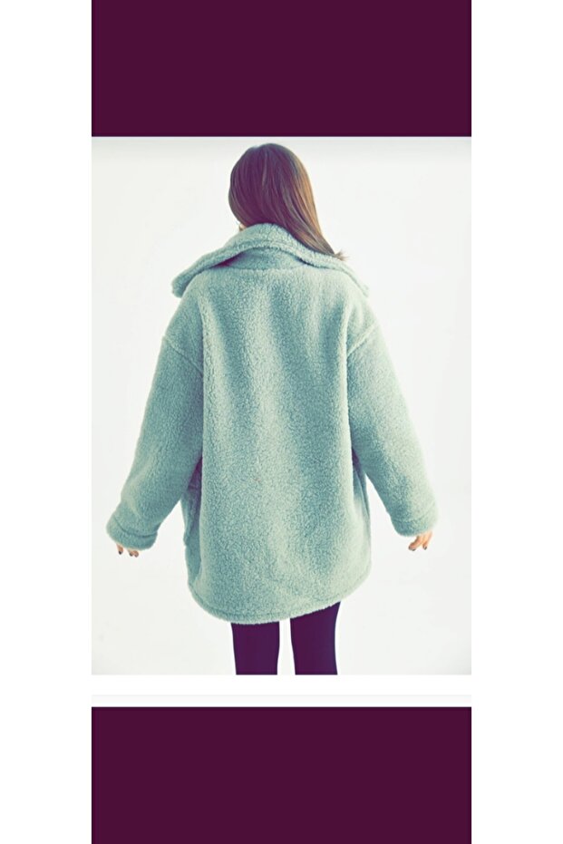 Oversize Collared Buttoned Plush Jacket - 6