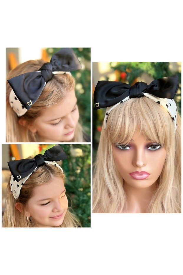 Luxury French brand brooched fashion large satin bow heart pattern wide crown women's children's crown white