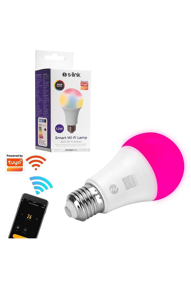 AKILLI RGB LED AMPÜL 12W 1000 LÜMEN E27 WIFI TUYA DESTEKLİ S-LİNK SL-RGB12 - 1