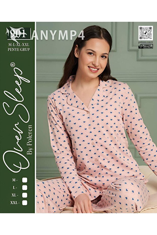 Kadın Over Sleep Uzun Kollu Poleren Pijama Takımı - 1