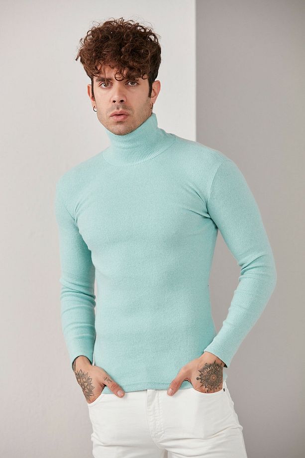 Erkek Bebe Mavisi Boğazlı Triko Lycra Kazak - 7