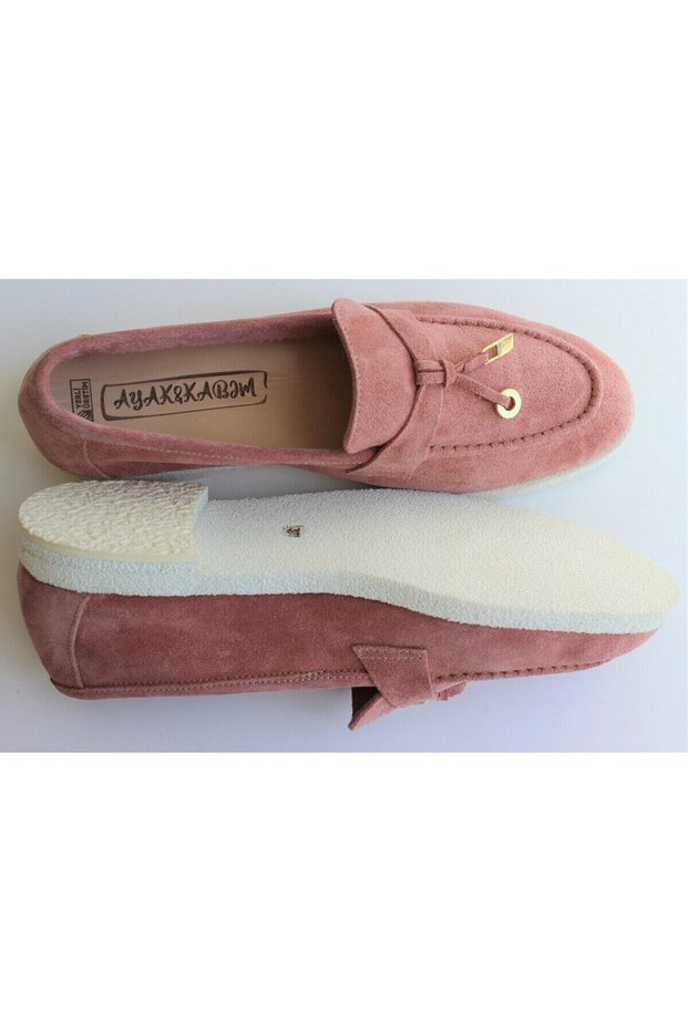 Genuine Leather Powder Small and Large Size Casual Women's Shoes Loafer Moccasin