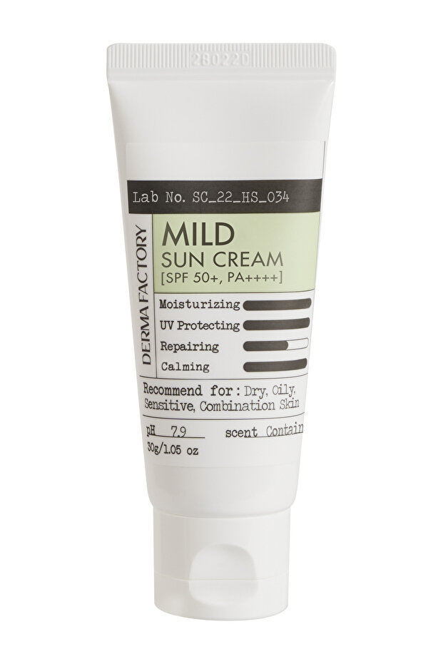 Derma Factory Mild Sun Cream SPF 50+ PA++++ 30ml Lightweight Textured Sunscreen for Sensitive Skin