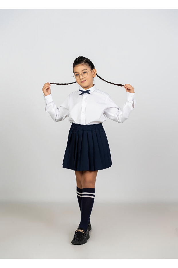 Navy Blue Mini Pleated Skirt