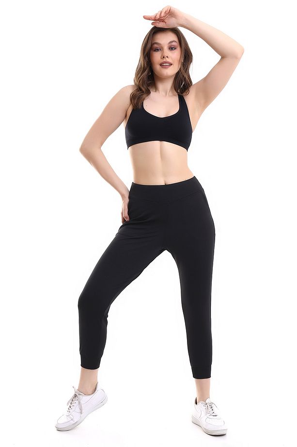 Kadın Yüksek Bel Geniş Kemer Dalgıç Kumaş Jogger Full Likralı Tayt Eşofman Bilek Üstü - 6