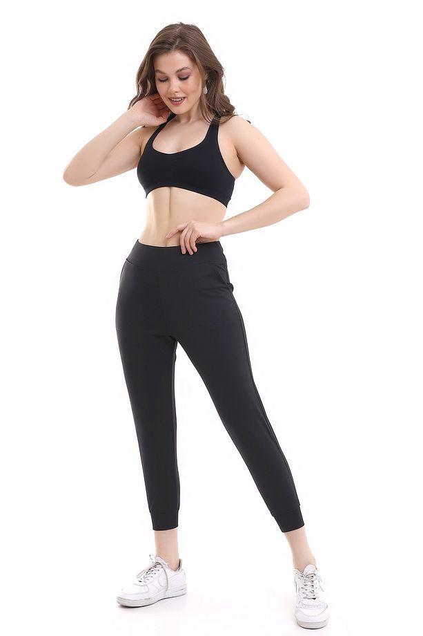 Kadın Yüksek Bel Geniş Kemer Dalgıç Kumaş Jogger Full Likralı Tayt Eşofman Bilek Üstü - 3