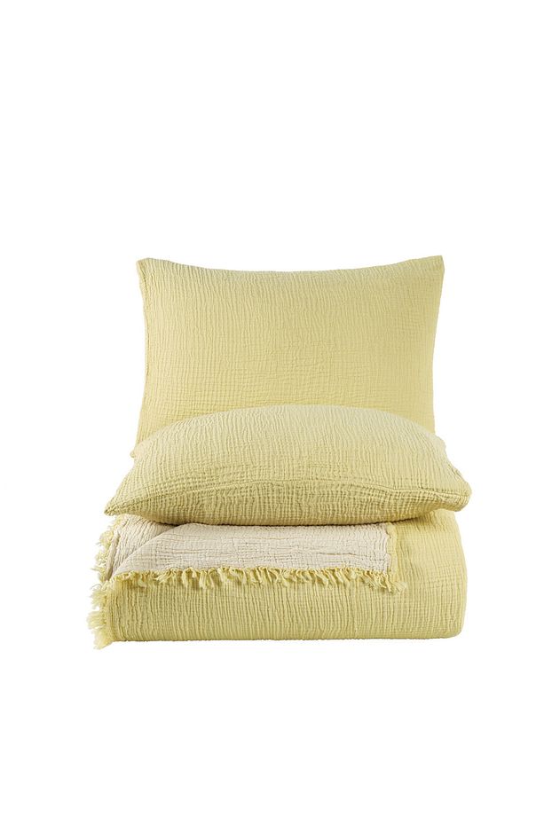 Sarı Tek Kişilik 160 X 240cm Yatak Örtüsü/1 Adet 50x70cm Yastık 4 Katlı Multi Muslin %100 Pamuk - 8