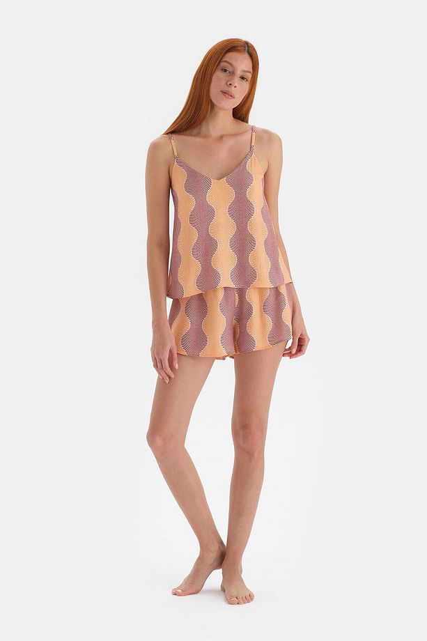 Sarı Simli Saten Şort Pijama Altı - 1