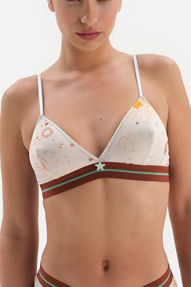 Patterned Sky Patterned Snap Closure Covered Bra - 1