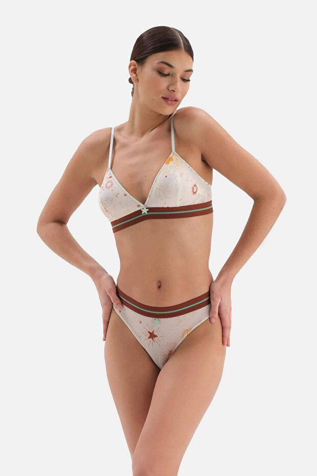 Patterned Sky Patterned Snap Closure Covered Bra - 5