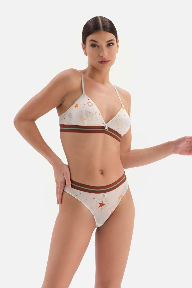 Patterned Sky Patterned Snap Closure Covered Bra - 6